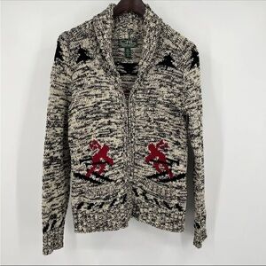 Ralph Lauren Active Ralph Lauren Sz XS Zip Cardigan Sweater Black Red Tan Skier